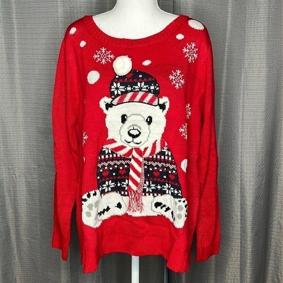 KAREN SCOTT 0X RED POLAR BEAR SWEATER NWT - Picture 1 of 8